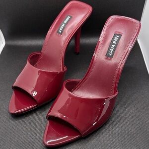 Nine West Burgundy Patent Open-Toe Stiletto Slides
